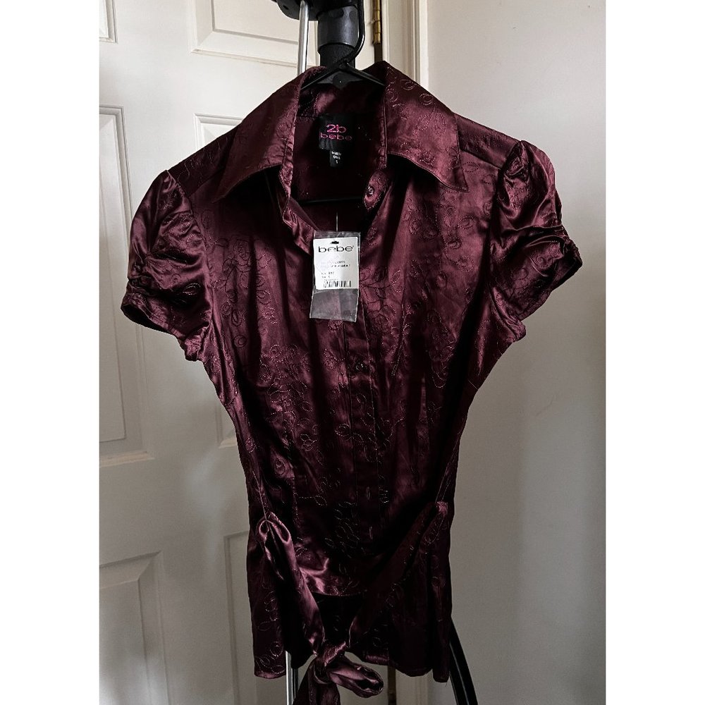 NWT 2b BeBe Plum silk blouse Size S
